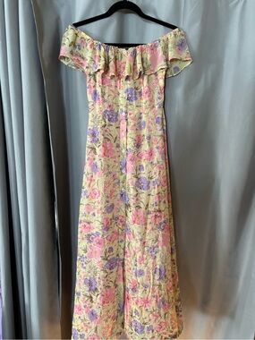 Topshop Yellow Floral Off-Shoulder Maxi Dress